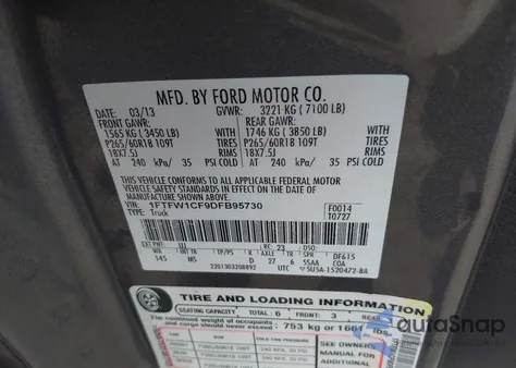 2013 Ford F-150 Xlt из США, поврежденный, VIN 1FTFW1CF9DFB95730